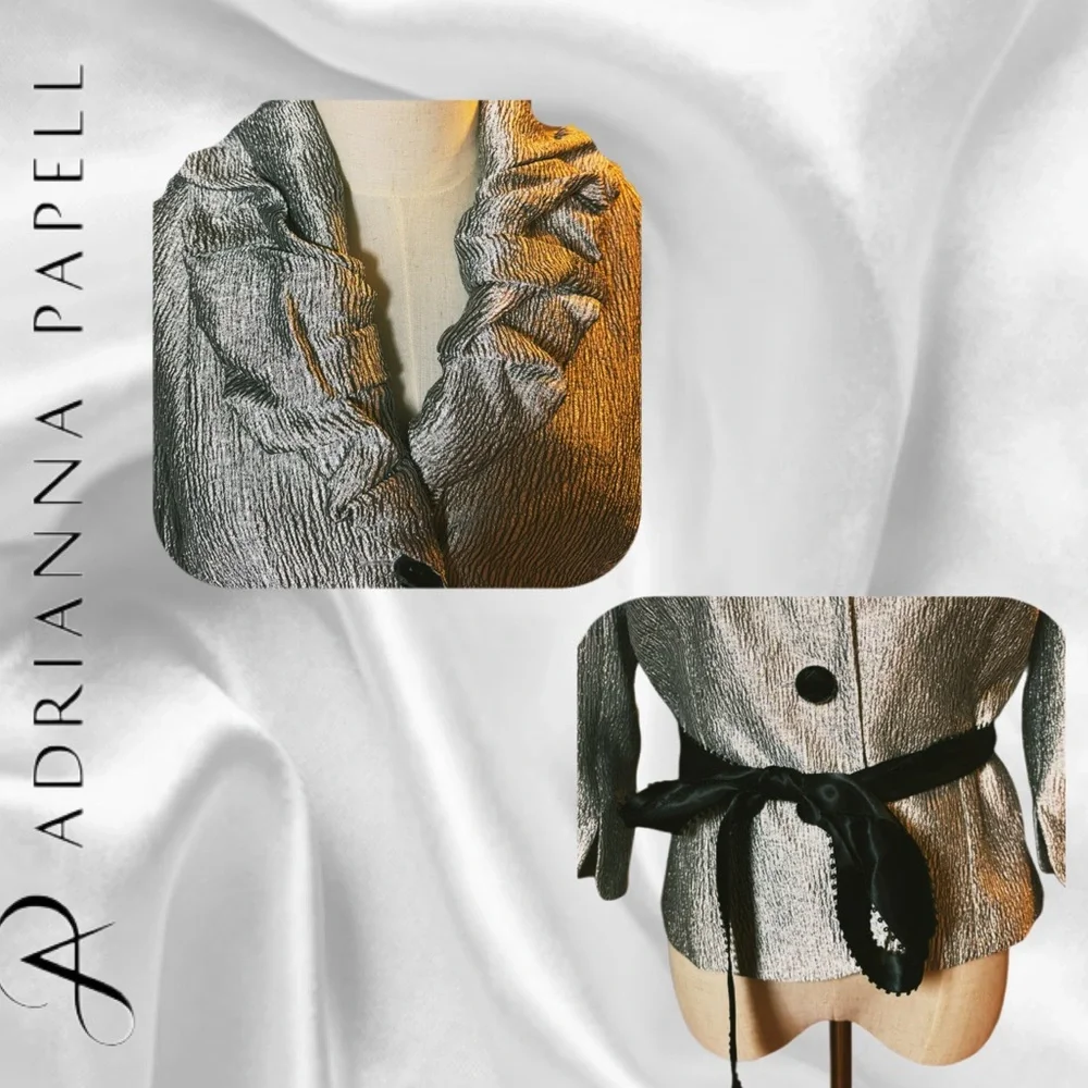 Adrianna Papell Evening Essentials Silver Metallic Ruffle Evening Jacket 10P - Picture 3 of 9